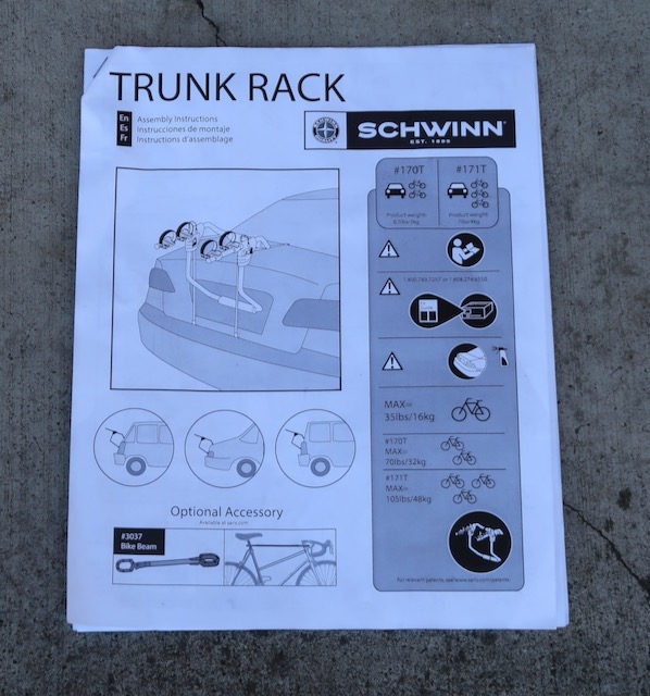 Schwinn trunk rack 2 2024 manual